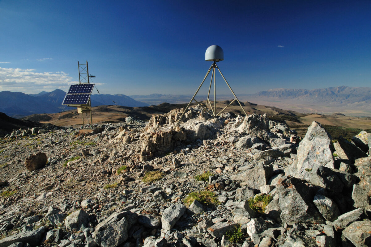 A GPS station atop the Sierra Nevada mountains