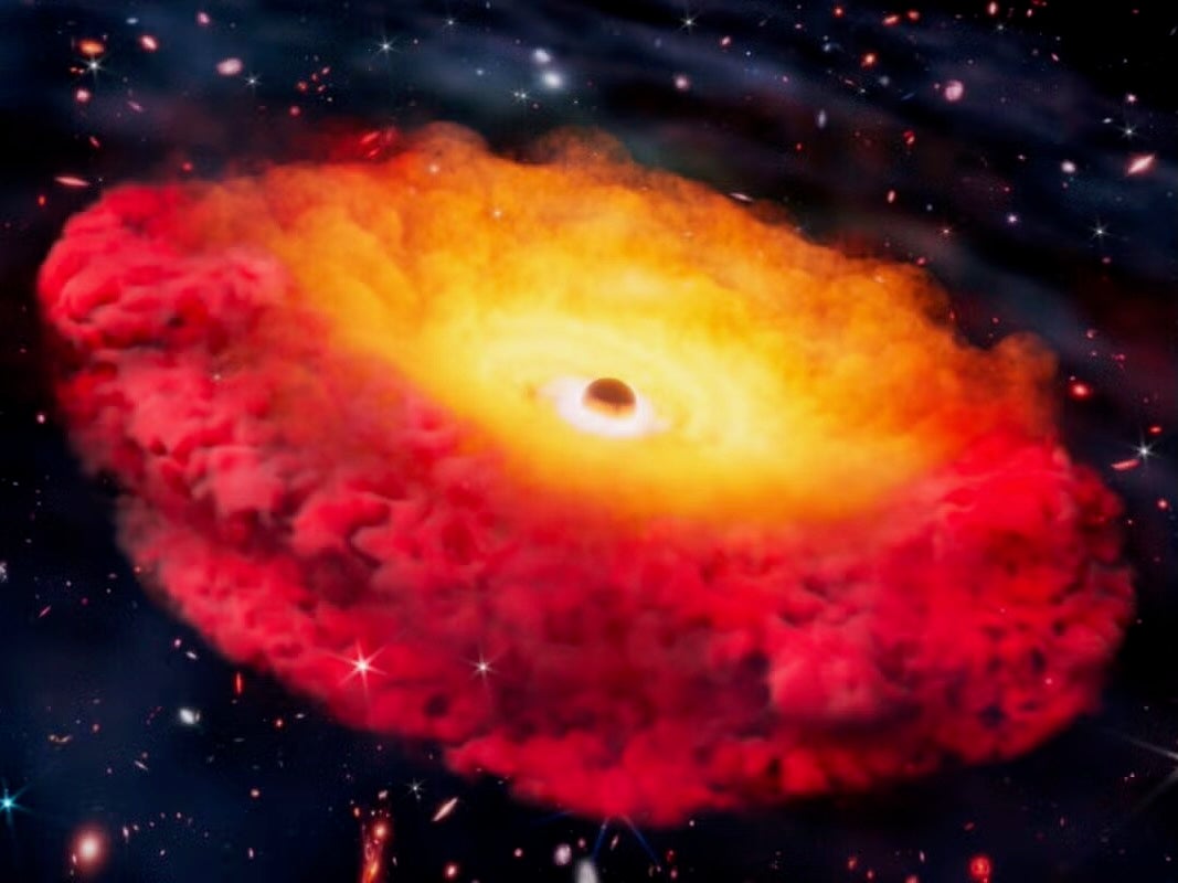 Artist representation of CAPERS-LRD-z9, home to the earliest confirmed black hole