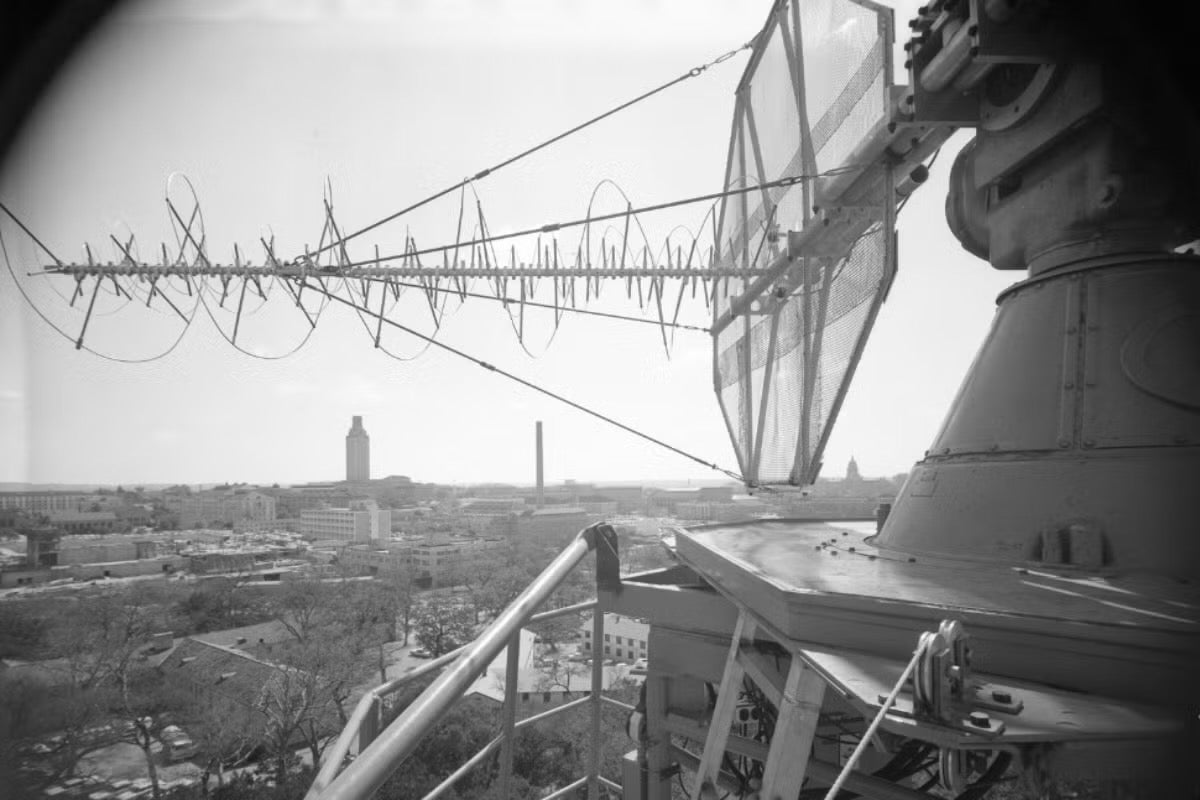 Antenna on top of a building