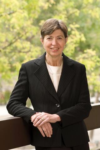 Portrait of Marye Anne Fox, smiling and wearing professional attire.